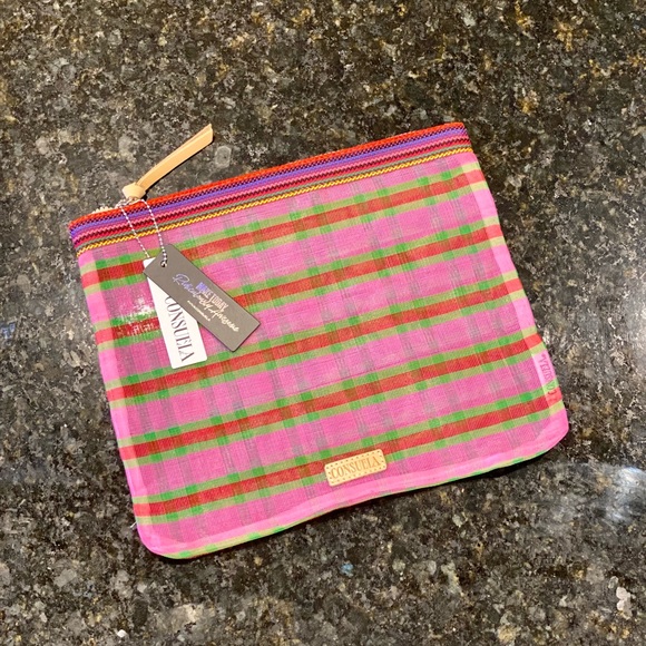 Consuela Bags Consuelas Large Slim Zip Mesh Pouch Pink Green Red